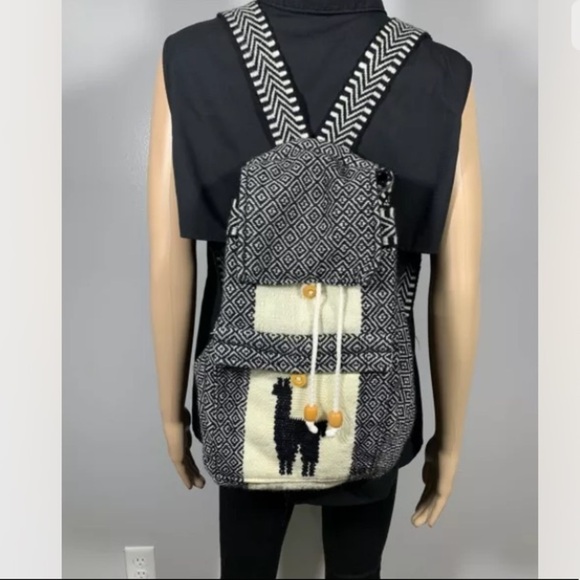 Peruvian Wool Backpack w/ Llama Pocket - Picture 1 of 4